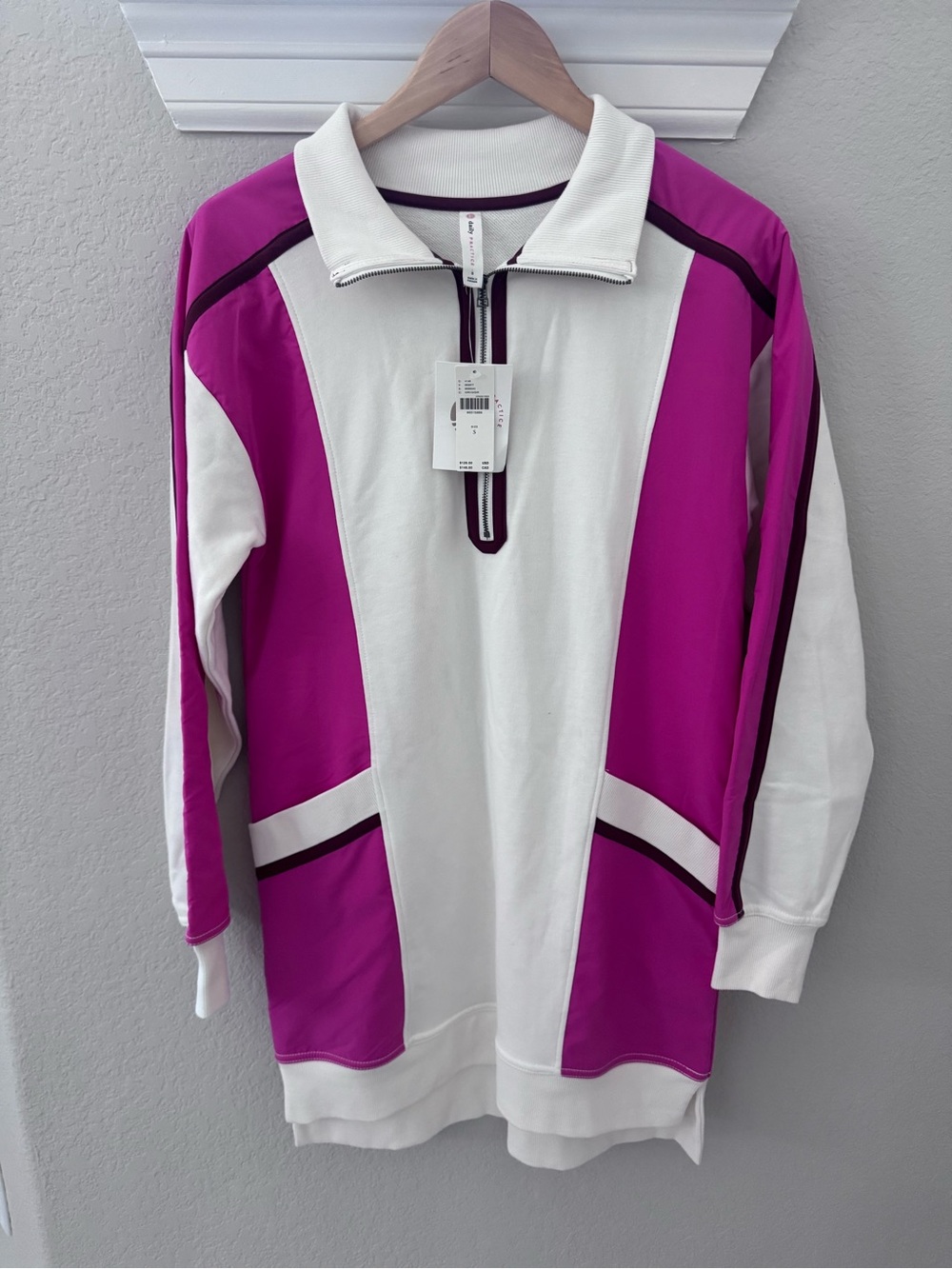 Anthropologie Daily Practice S White and Bright Pink Pullover Zip Dress